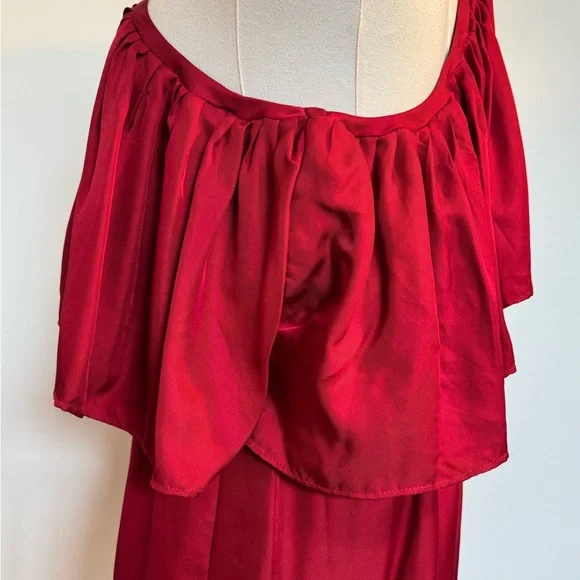 SILK One-Shoulder Red Ruffle Dress - Picture 13 of 14
